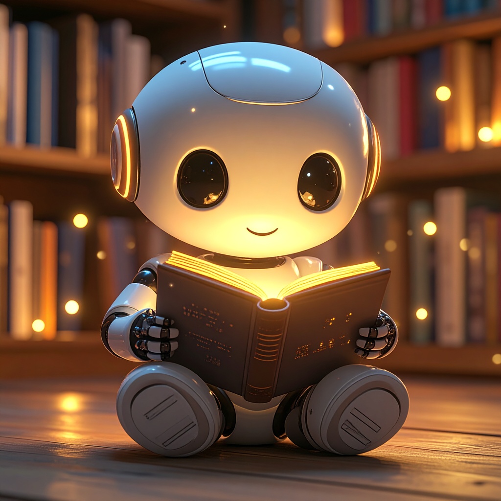 Cozy robot in a library